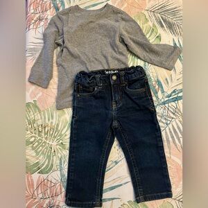 Baby boys neutral long sleeve shirt and jeans outfit size 18 months